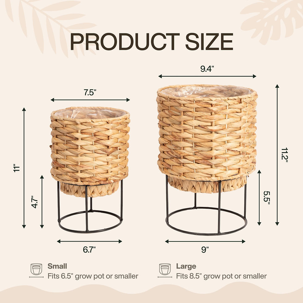 Thumbnail: NEERGREVE Set of 2 Water Hyacinth Planter Pot with Metal Stand - Indoor Plant...