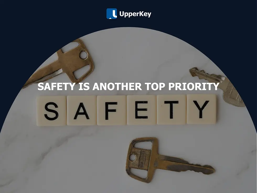 Keys on table spelling the word "safety" in blocks