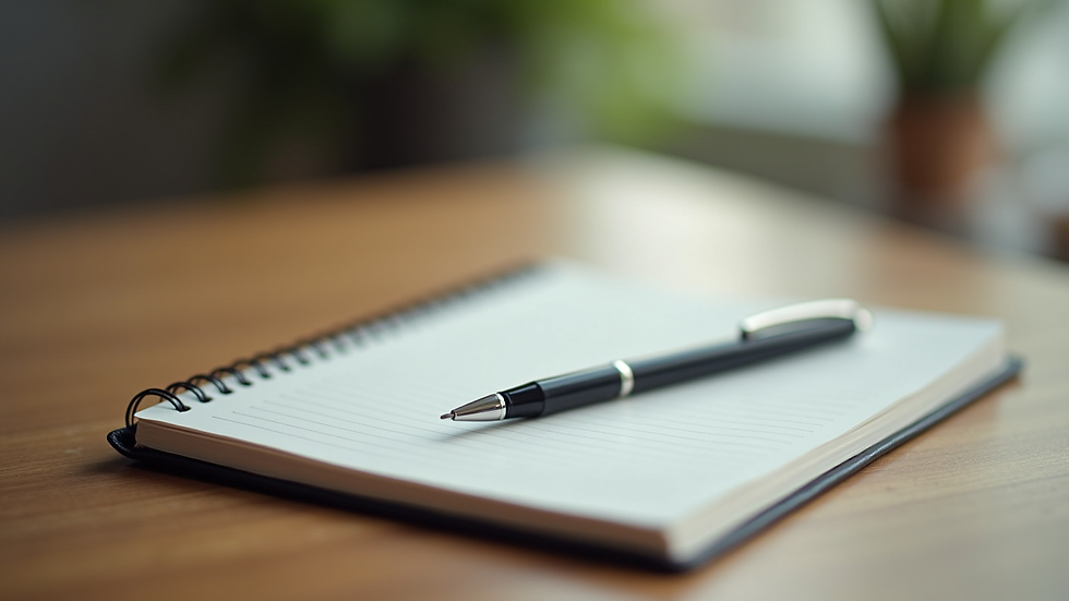 Close-up view of a journal and pen on a wooden table, symbolizing reflection and decision-making