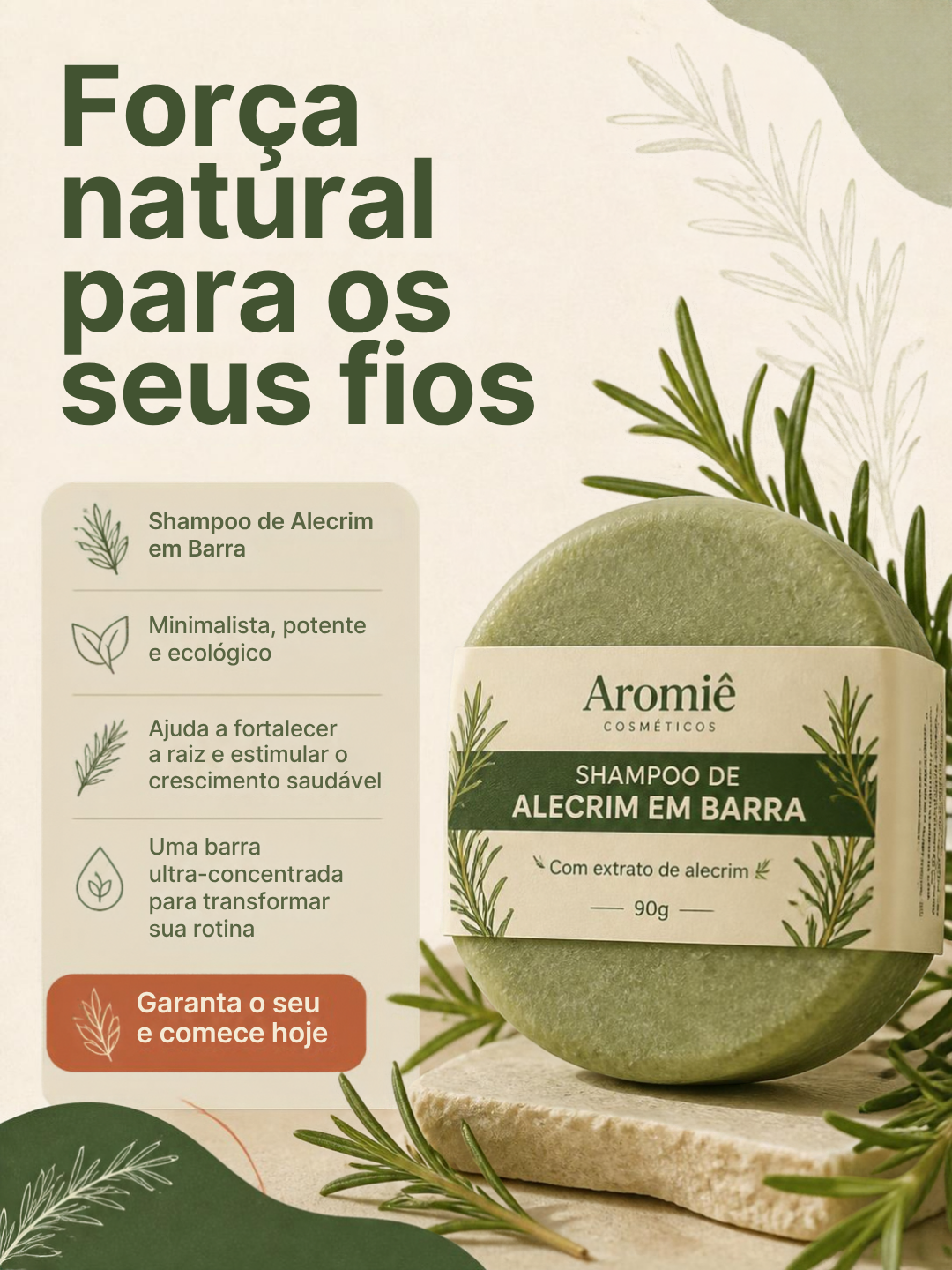 Shampoo de alecrim em barra: crescimento, brilho e combate a queda