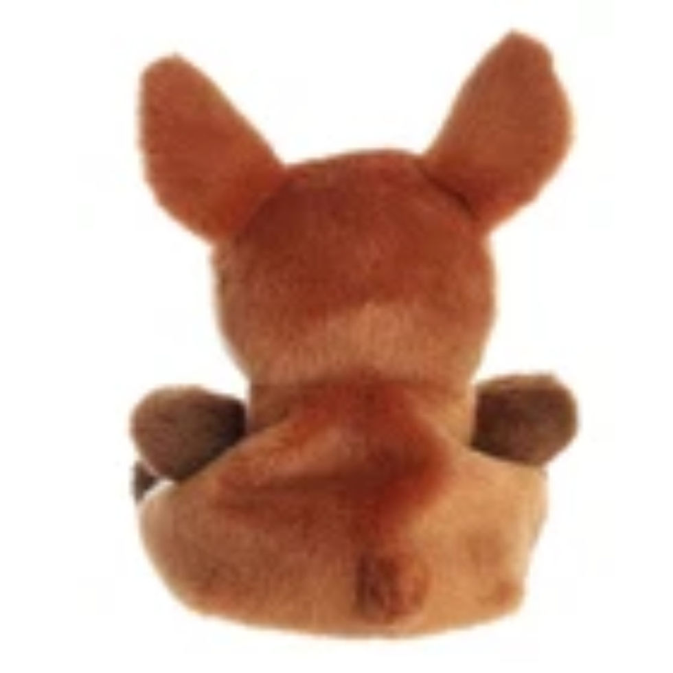 Thumbnail: Back view Palm Pals 13cm Dahlia the Fawn plush toy. Feature soft brown and cream fur, stand up ears with black nose and eyes