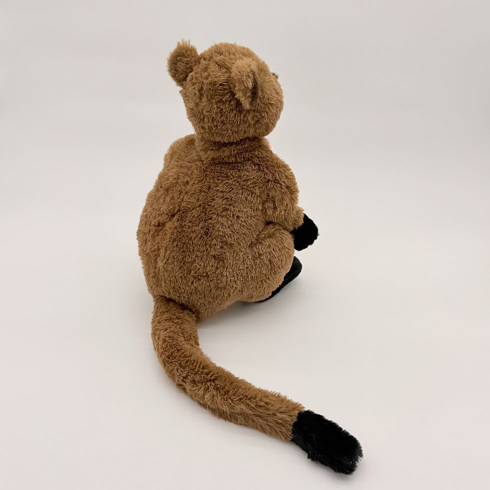 Back view Huggable Toys 30cm Tree Kangaroo plush toy with soft brown fur, lighter belly and dark nose and paws