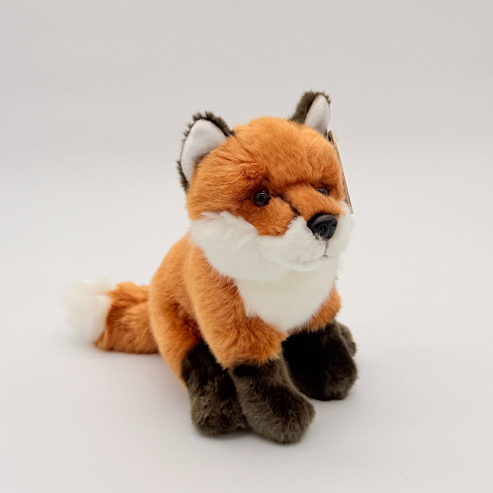 Front view Living Nature 18cm Fox plush toy with soft brown fur, dark brown feet, white chest and mouth, black nose