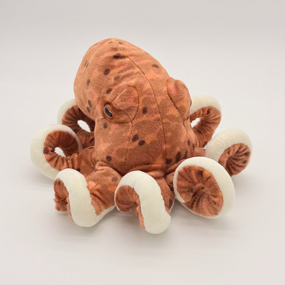 Front view Wild Republic 30cm Octopus plush toy with soft brown mottled fur, big curious eyes and eight squiggly tentacles