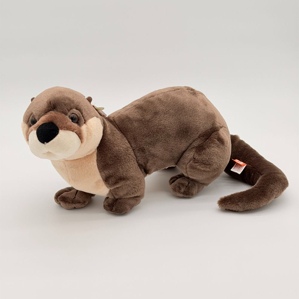Front view Wild Republic 35cm Otter plush toy with soft brown fur, long body, cream belly and chin, black eyes and nose.