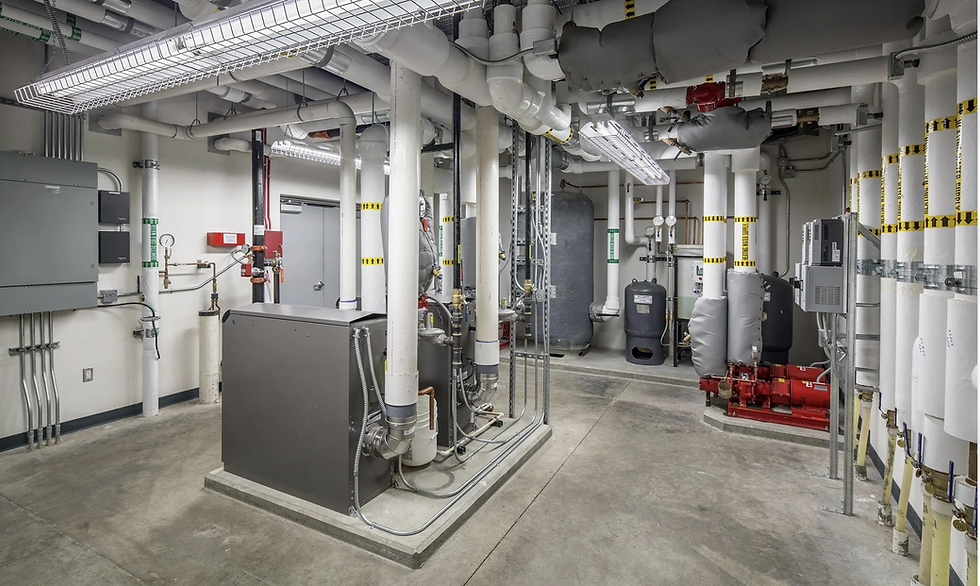 mechanical room with hydronic heaters boilers