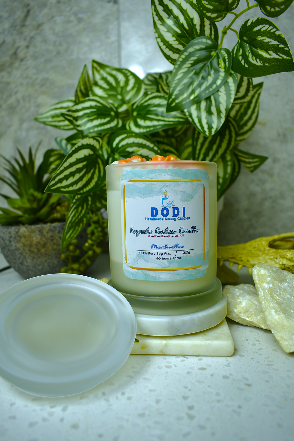 Thumbnail: Enchanted Love: Large Frosted Glass Jar Candle with Rose, Hearts, and Teddy Bear
