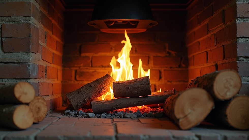 High angle view of a well-maintained fireplace ready for winter
