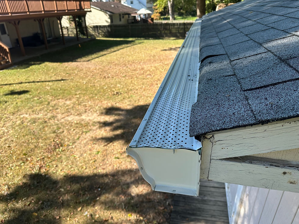 Bulldog Gutter Guard installed on a white 6" gutter by Shepherd & Sons at a home in Ferndale, MD, ensures efficient water flow and debris protection.