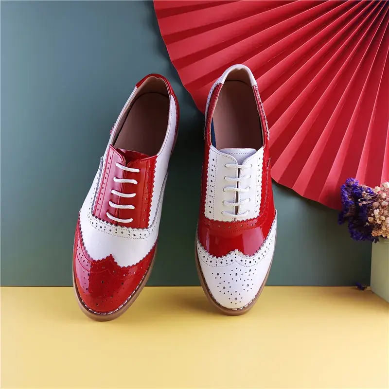 Thumbnail: Women's Genuine Natural Leather Oxfords Brogues Comfortable Footwear Loafers