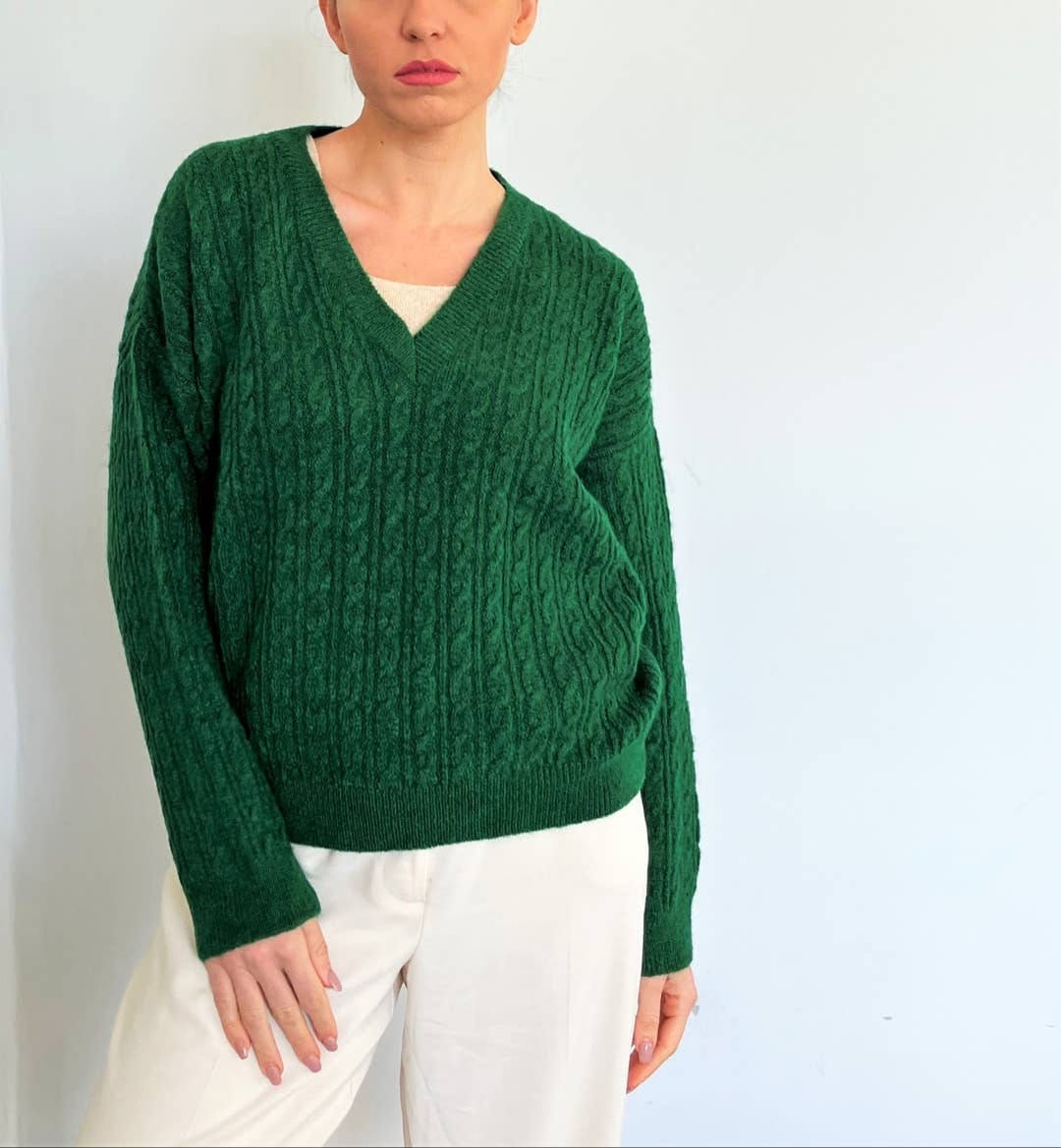 Colorful V-Neck in Mix Wool - Gardenia