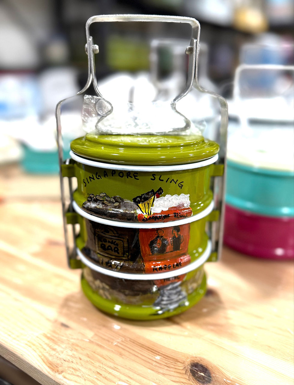 Thumbnail: Hand painted mini tingkat on Raffles Hotel icons 