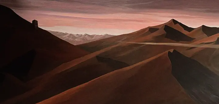 Dev Chandra painting in the Himalayas, capturing mountain landscapes and the interplay of light, color, and texture in his ar