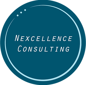 Nexcellence Consulting Logo - teal coloured circle with the words 'Nexcellence Consulting' in it