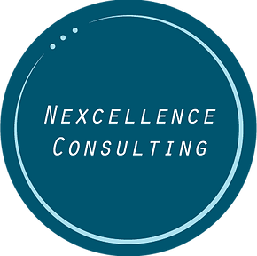 Nexcellence Consulting logo, teal coloured circle with the words 'Nexcellence Consulting' in it