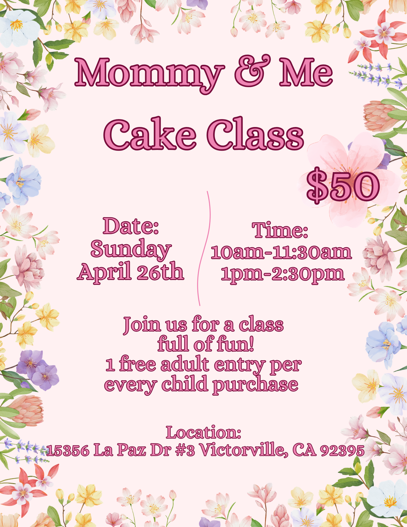 MOMMY & ME CAKE CLASS 4/26 VICTORVILLE