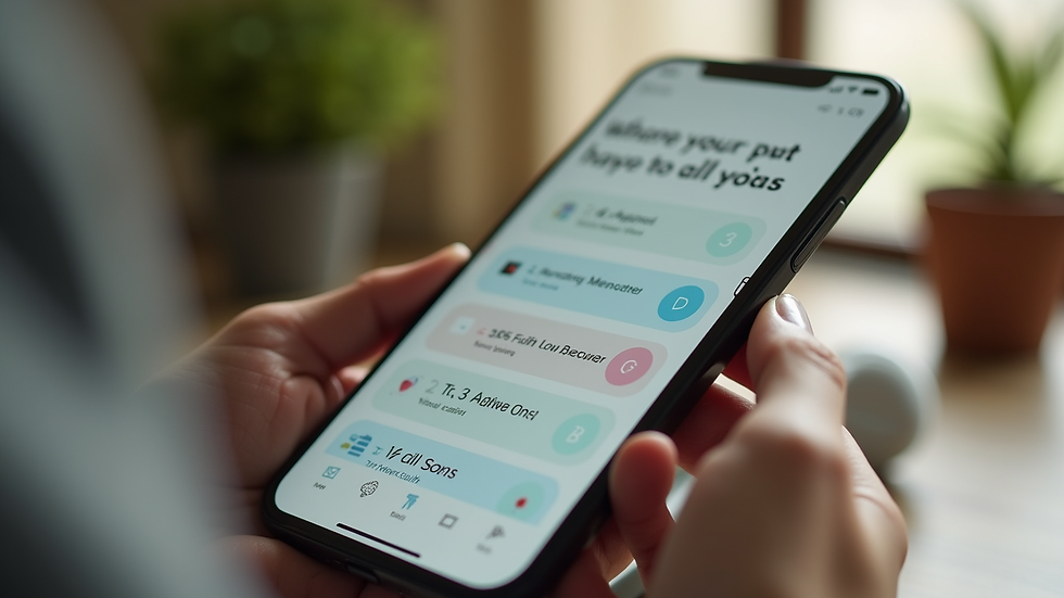 Close-up view of a smartphone displaying a mental health app with calming exercises