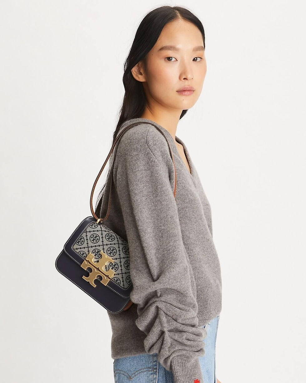Thumbnail: Tory Burch Eleanor T Monogram Small Convertible Shoulder Bag - Blue