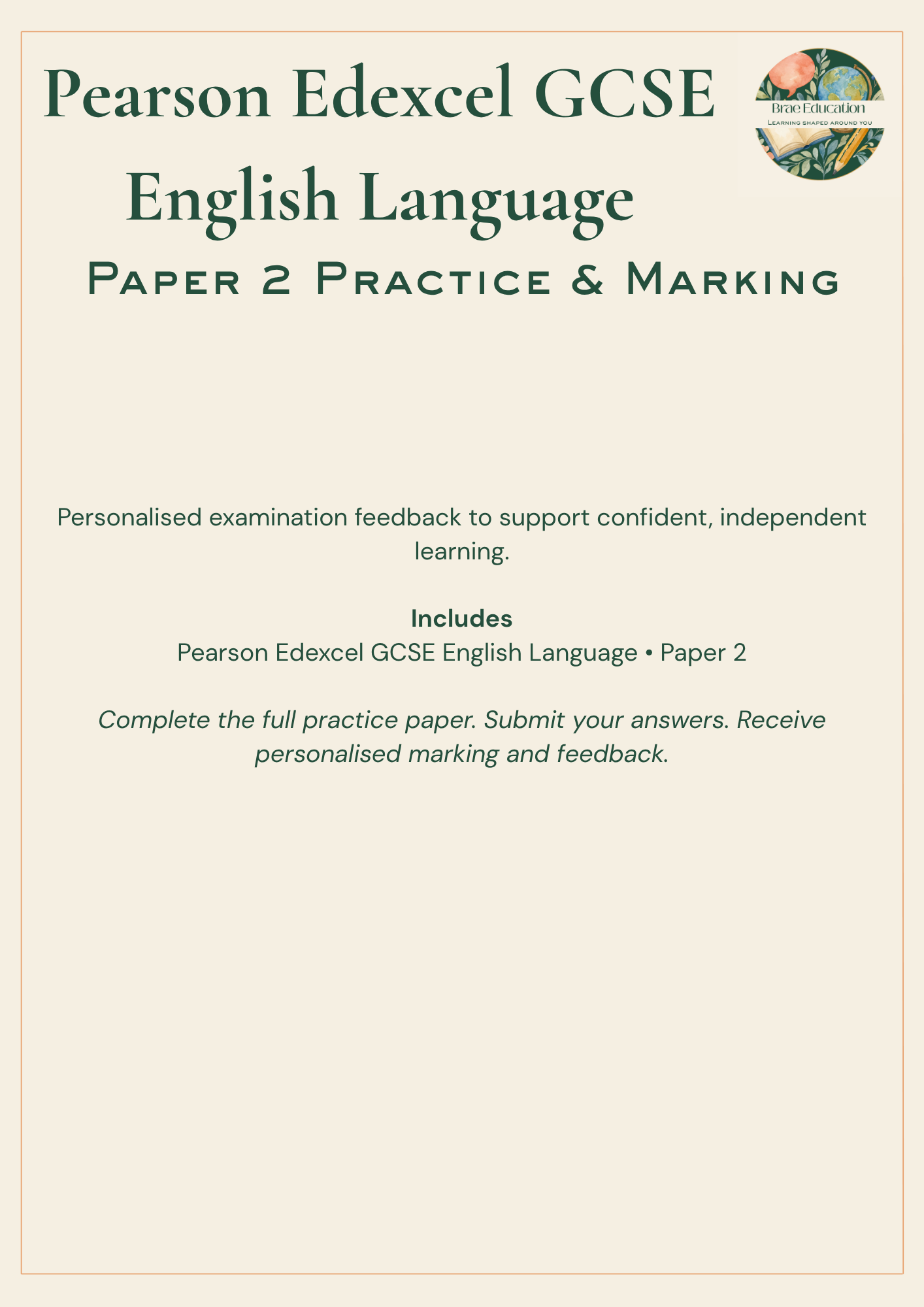 Pearson Edexcel GCSE English Language | Paper 2 Practice & Marking
