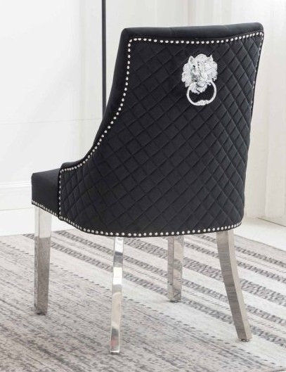 Thumbnail: Nefertari Creme/Black/Grey Velvet Tufted Lion Head Dining Chair with Nailheads