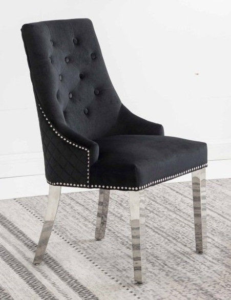 Thumbnail: Nefertari Creme/Black/Grey Velvet Tufted Lion Head Dining Chair with Nailheads
