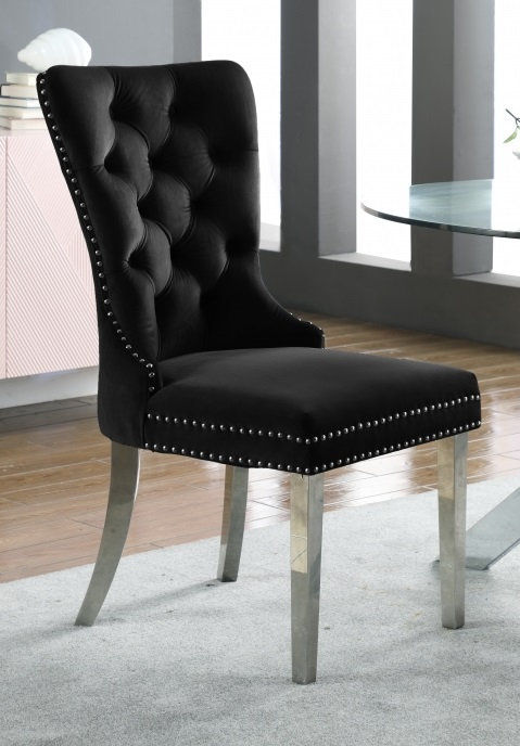 Thumbnail: Pixie Creme/Blue/Grey/Black Velvet Tufted Ring Dining Chair with Nailheads