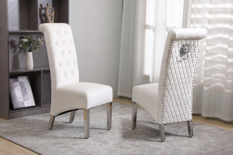 Thumbnail: Parker Creme/ Black/ Grey Velvet Deep Tufted Lion Head Dining Chair