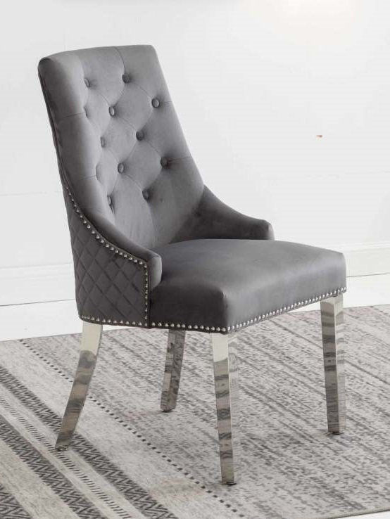 Thumbnail: Nefertari Creme/Black/Grey Velvet Tufted Lion Head Dining Chair with Nailheads
