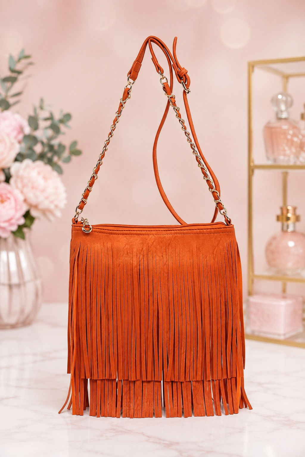 Zanna K Burnt Orange Fringe Crossbody