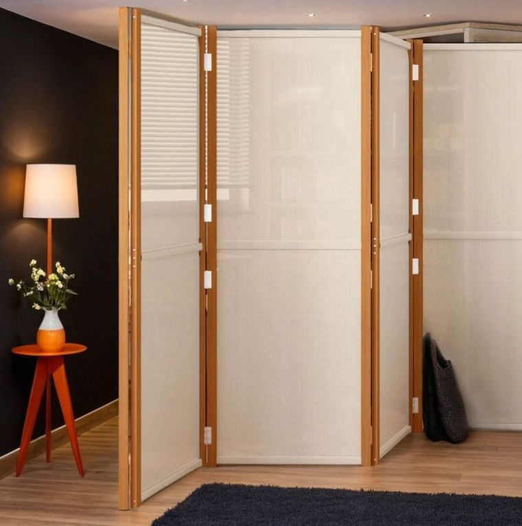 Panneau de séparation pliable en bois d'acacia et textilène-Créez un espace priv