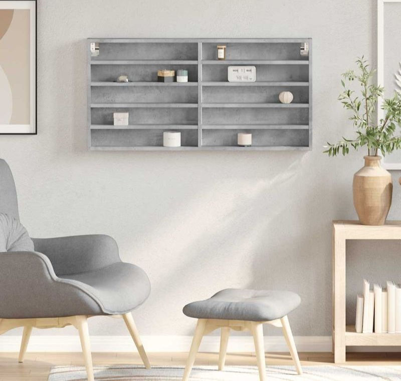 Armoire à vitrine gris béton 100x8,5x50 cm bois d'ingénierie