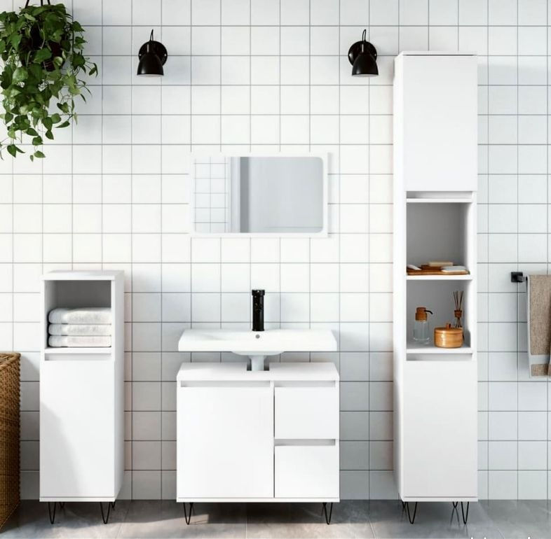 Armoire de salle de bain blanc 30x30x190 cm bois d'ingénierie