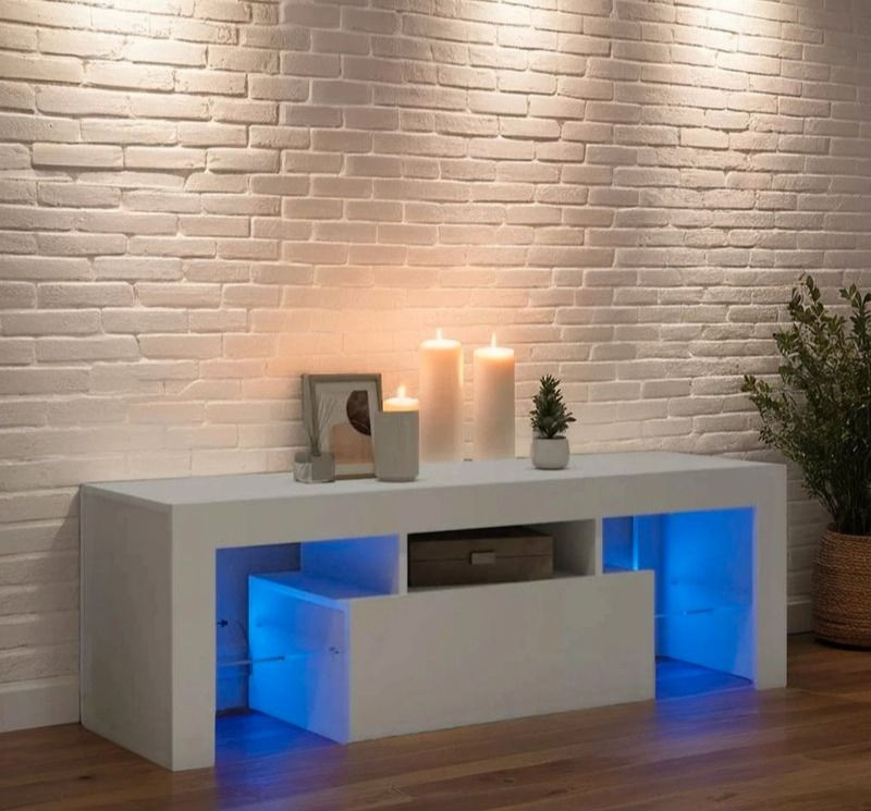 Meuble TV avec lumières LED Blanc 120x35x40 cm