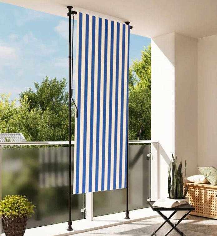 Store roulant d'extérieur bleu et blanc 120x270 cm tissu acier