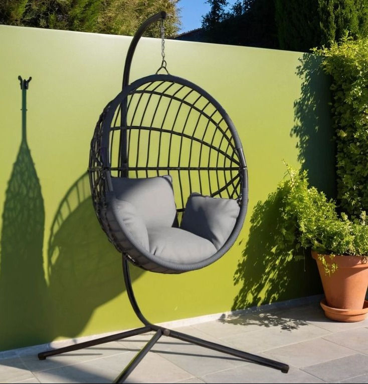 Support de chaise suspendue en forme d'œuf noir acier