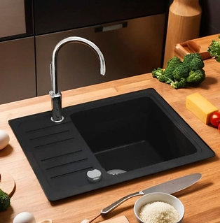 Évier de cuisine en granit Bac unique Noir