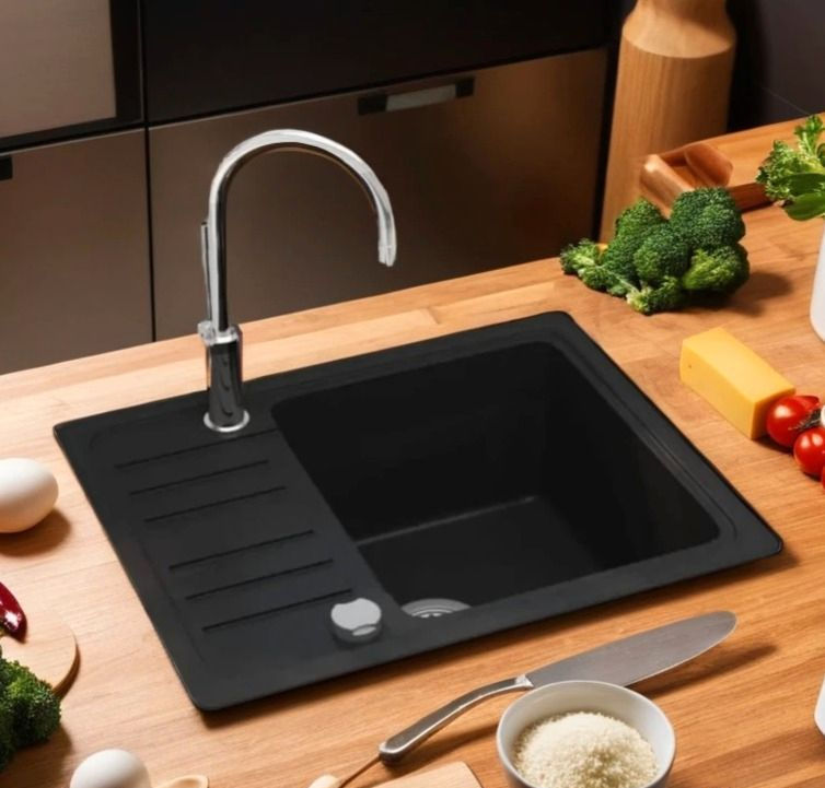 Évier de cuisine en granit Bac unique Noir