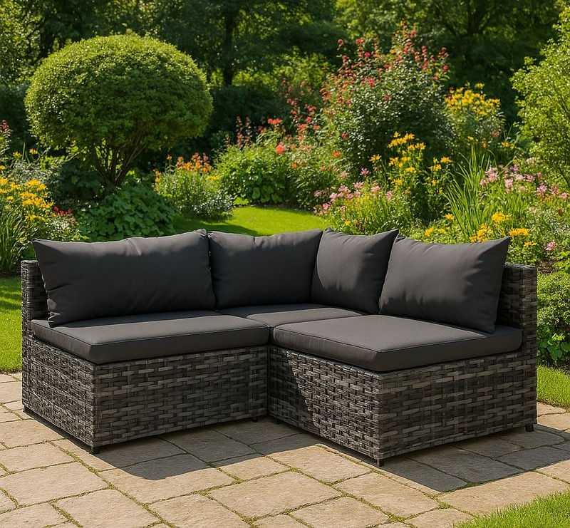 Salon de jardin 3 pcs avec coussins Gris Résine tressée