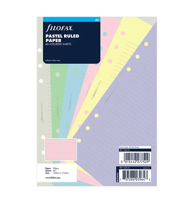 FİLOFAX A5 Boy Çizgili Not Kağıdı Pastel Renkler