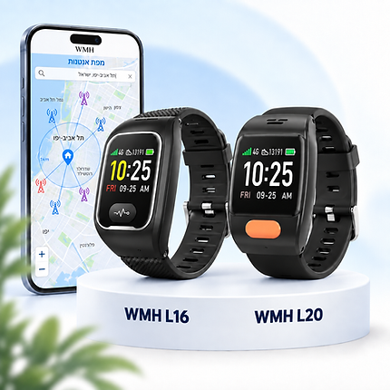 שעוני WMH L16 ו־L20 לצד טלפון עם מפת אנטנות להמחשה