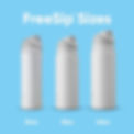 Three gray water bottles of different sizes (24oz, 32oz, 40oz) on a blue background. Text reads "FreeSip Sizes."