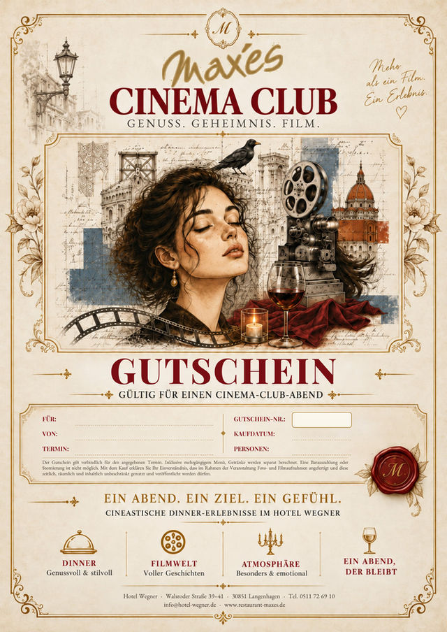 Max’es Cinema Club Gutschein – gültig für einen Cinema-Club-Abend