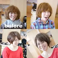 ショートは絶対に無理！と言われてきたけど切っちゃった！で大爆発してる状態がビフォーです。
切るだけならこうなっちゃって笑いしか生まれないけど、ブリーチ毛だけど潤いを与える薬剤チョイスとデザイン構築で右上のアフターのふんわりボブに☆嘘みたいに違うでしょｗ
で下の２段はその後ショートにハマってさらに短くしてもこの通り可愛いショートヘアだって出来ちゃうんです♪髪が多い人にも癖が強い人にも見えない、ええ感じを作るためのデザイン矯正でっす♪
|中川区と港区の境にある美容室サンローズ