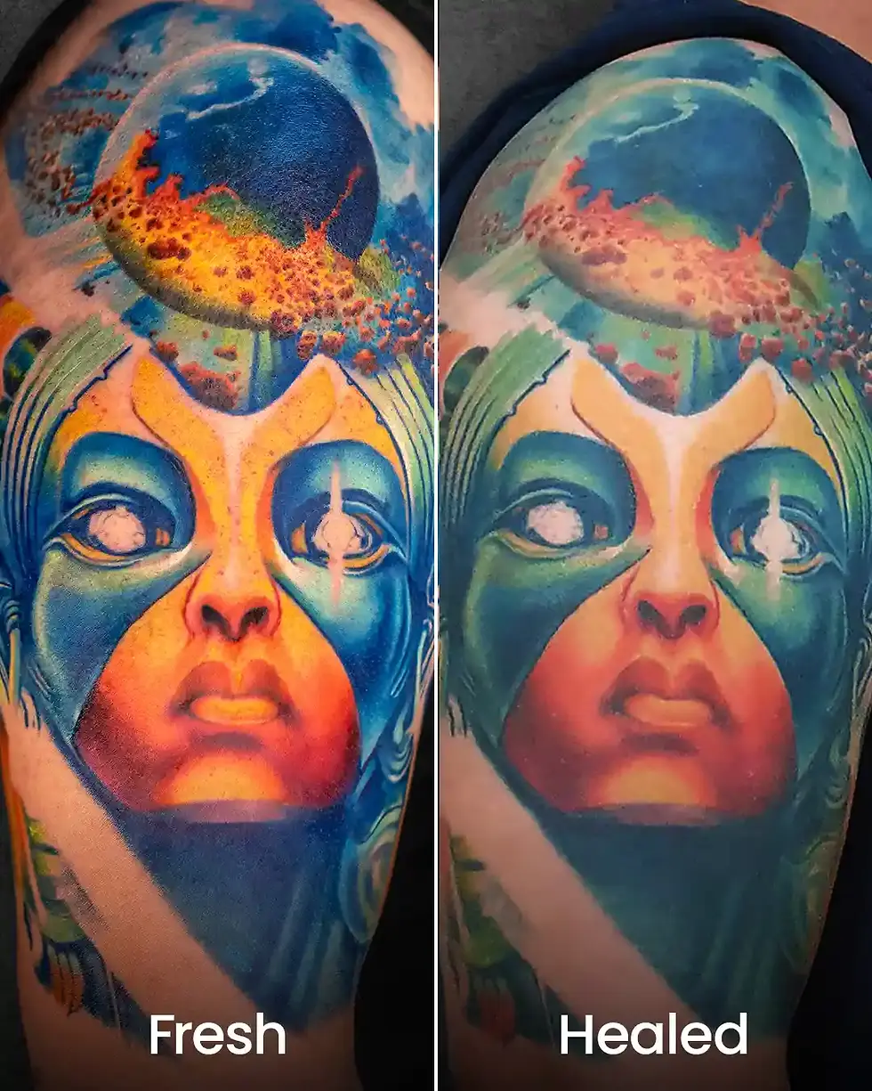 fresh and healed tattoo