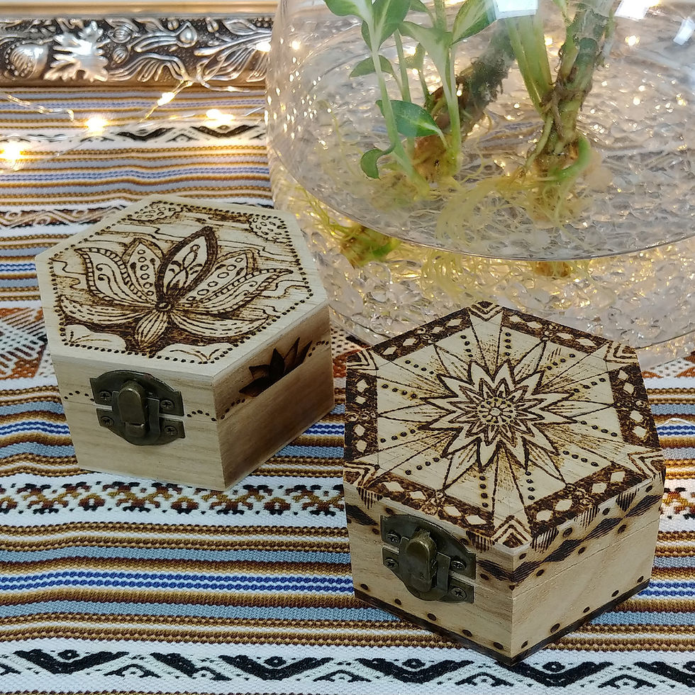 Wood burn hexagon jewellery boxes