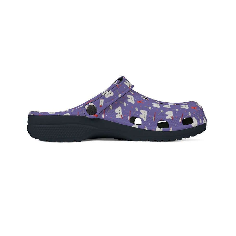 Thumbnail: KLÅOG COLLECTION: EVA Foam Rubber Shoes (CLOG), Custom Purple Dental Design 