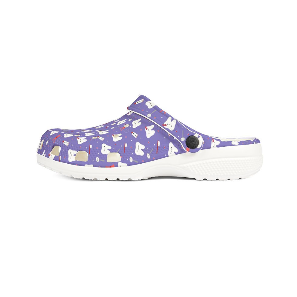 Thumbnail: KLÅOG COLLECTION: EVA Foam Rubber Shoes (CLOG), Custom Purple Dental Design 