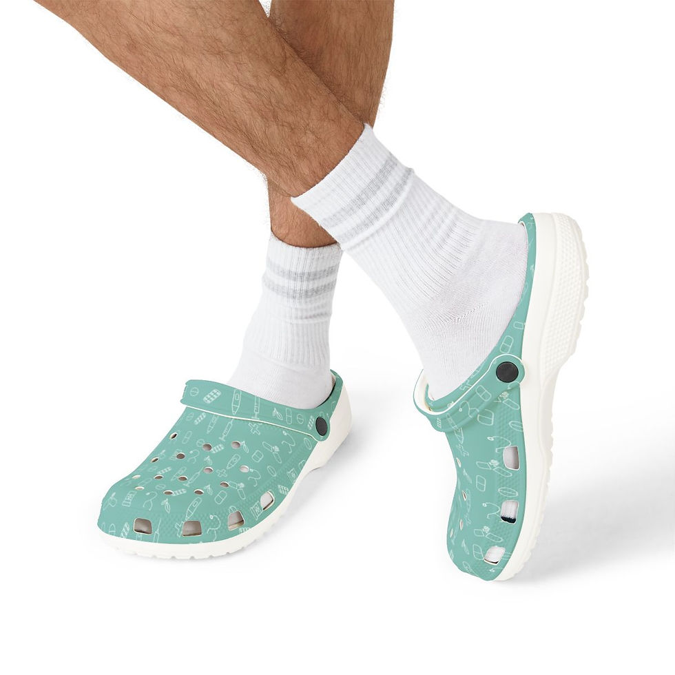 Thumbnail: KLÅOG - EVA Foam Rubber Shoes (CLOG), Custom Turquoise & White Medical Design