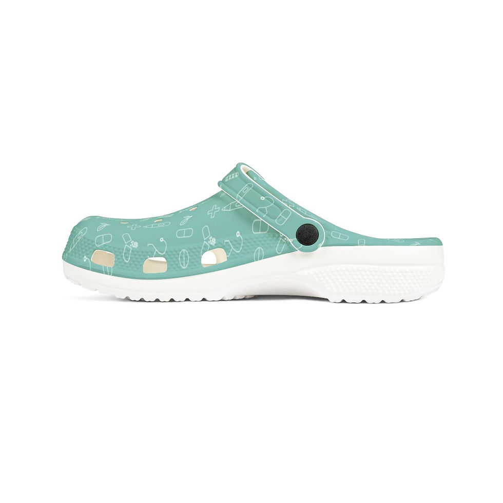 Thumbnail: KLÅOG - EVA Foam Rubber Shoes (CLOG), Custom Turquoise & White Medical Design