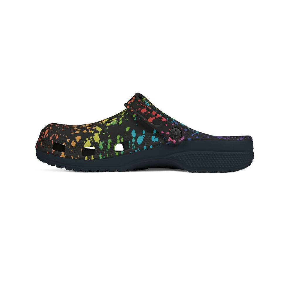 Thumbnail: KLÅOG - EVA Foam Rubber Shoes (CLOG), Custom Black Rainbow Splatter Design  